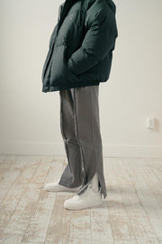 Triple grey split hem pants