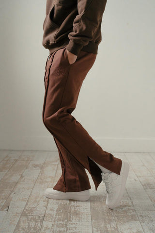 Triple cinnamon brown split hem pants
